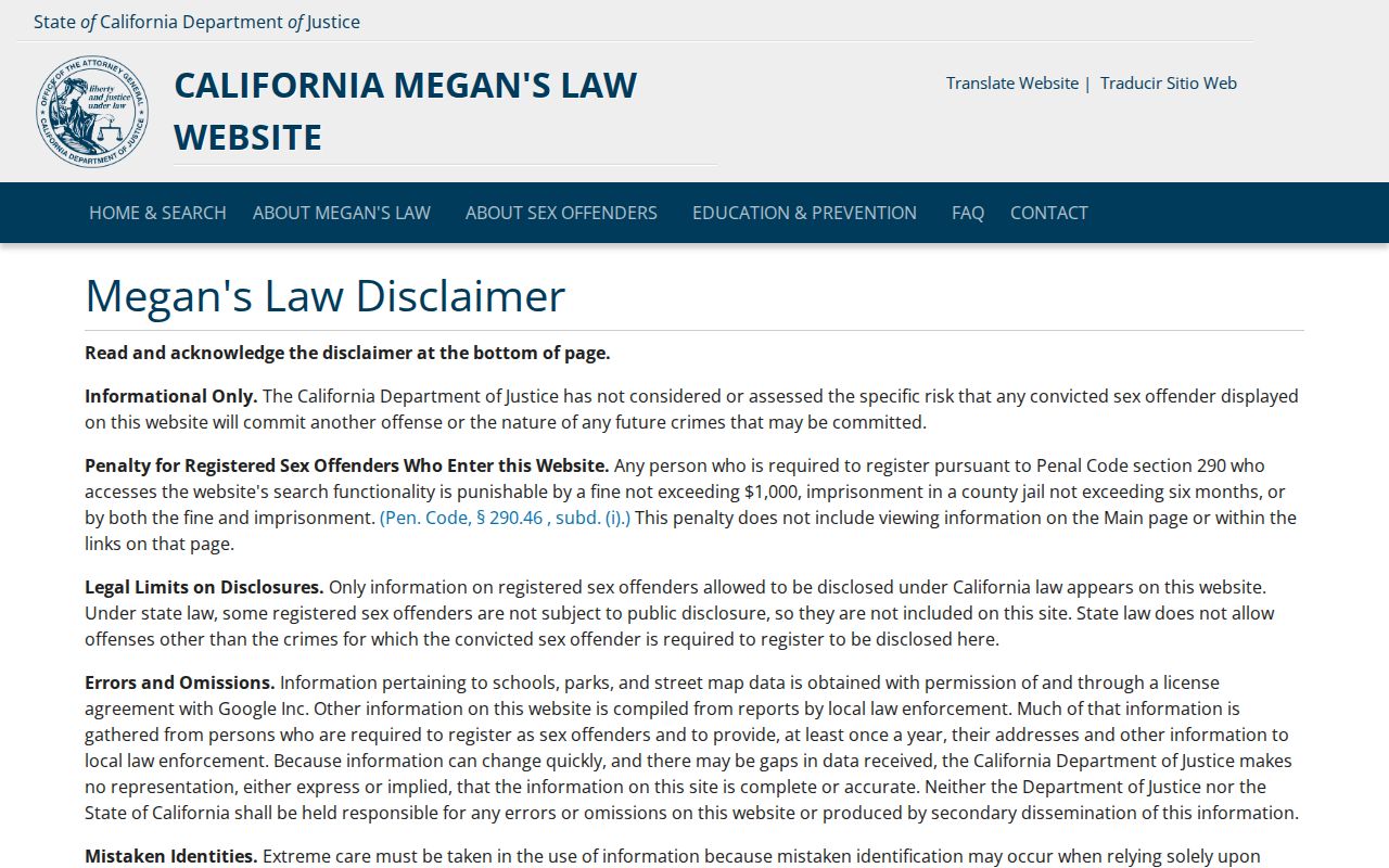 South Gate neighbors California Megan's Law public search