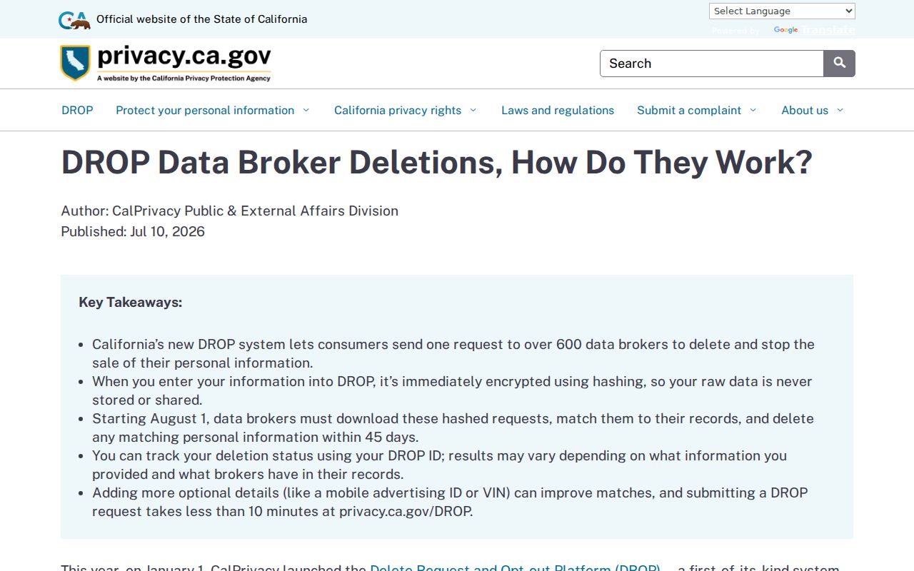 South Gate neighbors California DROP privacy deletion program