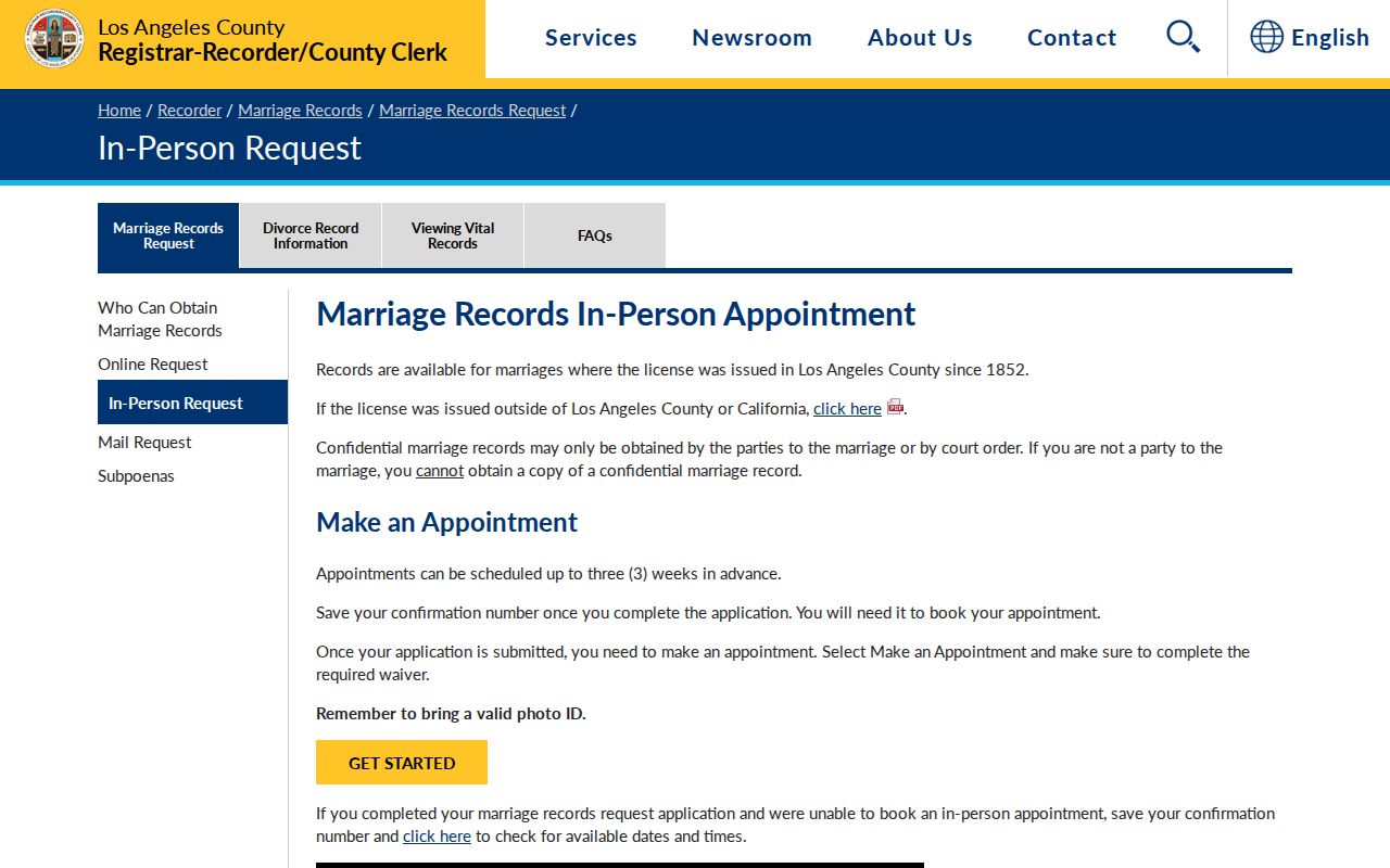 South Gate previous residents Los Angeles County marriage record request