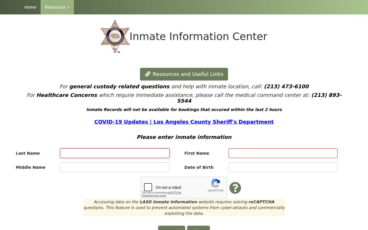 South Gate resident lookup Los Angeles County custody search