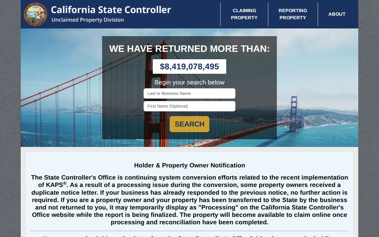 South Gate resident lookup California unclaimed property search