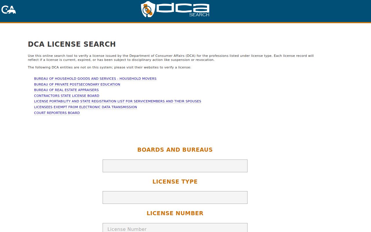 South Gate resident lookup California professional license search